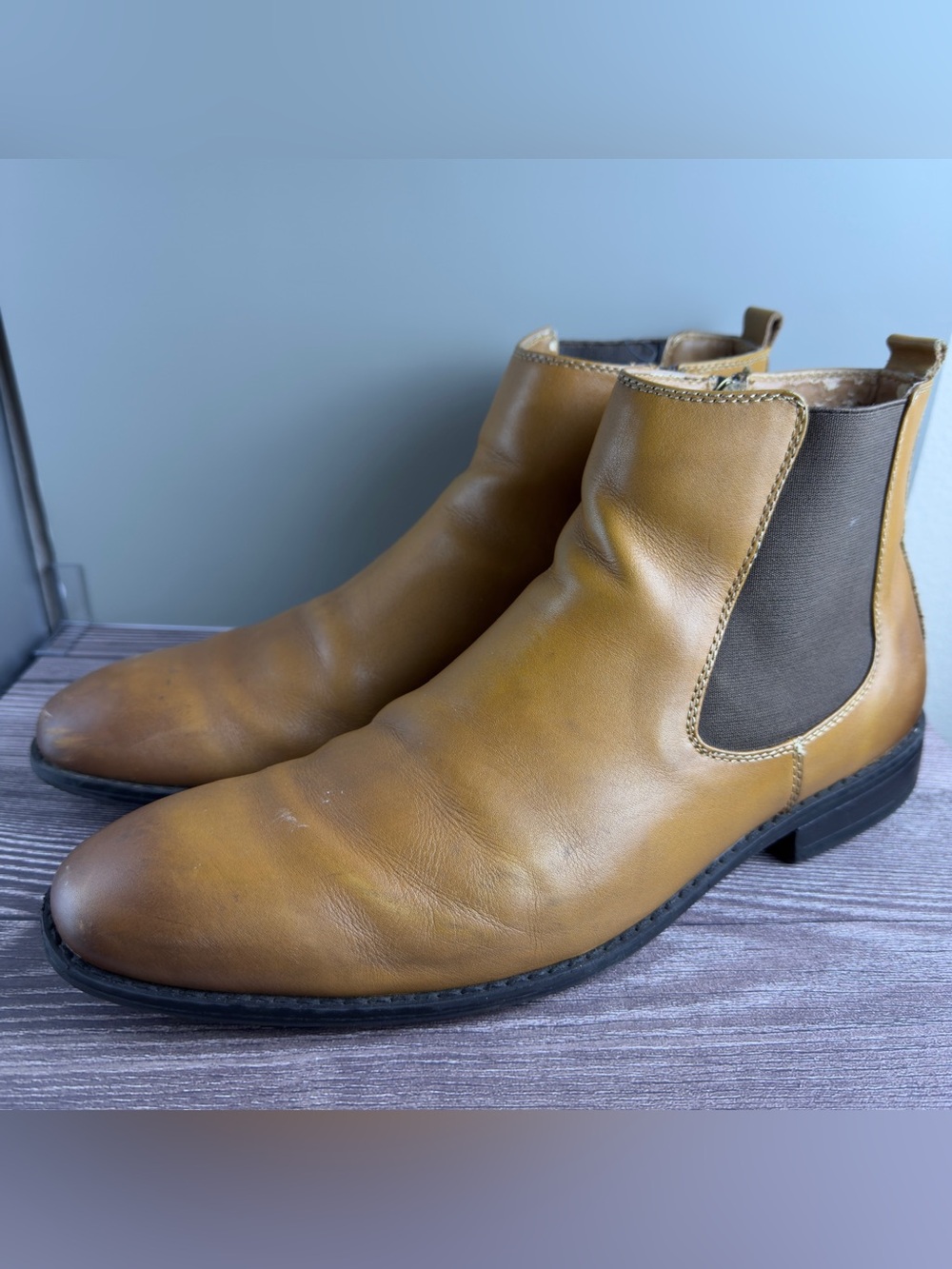 Alfani Platinum Caleb Chelsea Boots Tan Leather Side Zip Men’s Size 10 w/ Box